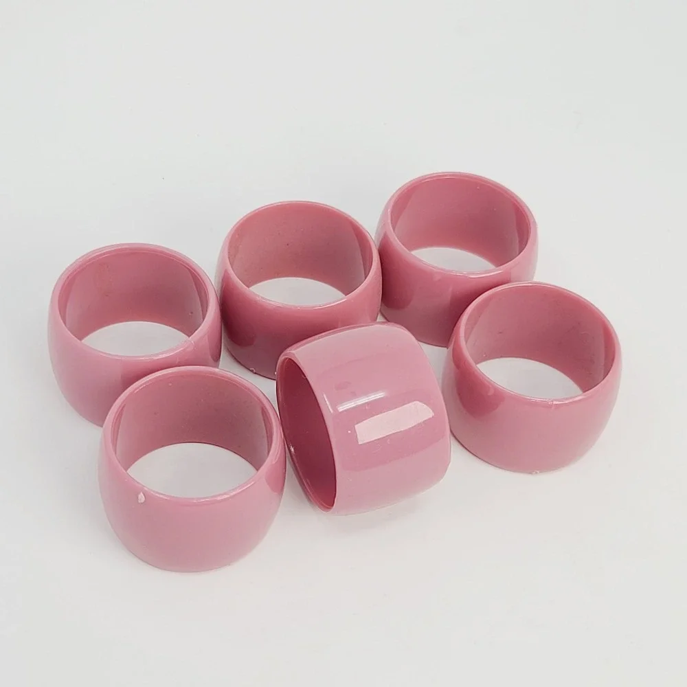 Vintage Mauve Lucite Napkin Rings Set of 6 Pink Retro Table Decor 80s 90s Good